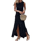 CHARTOU Women Two Pieces Skirt Sets Summer Cut Out Hi-Low Crochet Knit Long Dresses