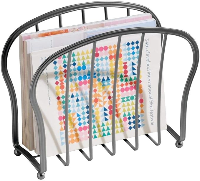 MDesign Porta Riviste In Metallo Nero - Organizza Giornali, Tablet In Salotto, Ufficio O Bagno - Foto 4