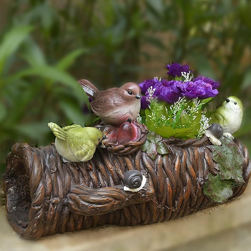 Garden Bird Ornaments, Outdoor Bamboo Woven Potted Bird Statue, Resin