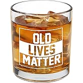 Jogskeor Old Lives Matter Whiskey Glass - Funny Birthday Gift, Retirement Gift for Men, Grandpa, Dad, Old Fashioned Whiskey Glass