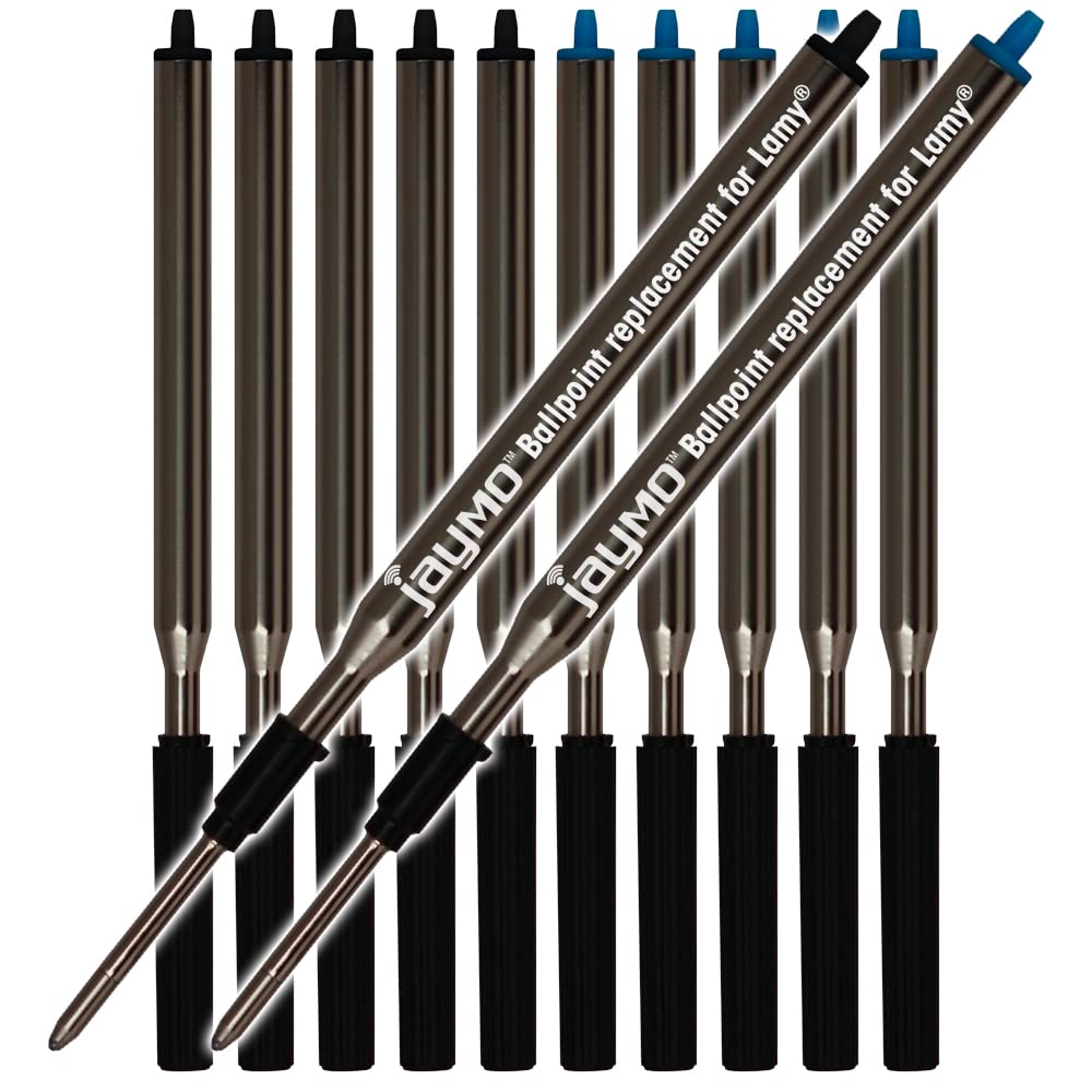 Jaymo Replacement for Lamy M16 1200150/1200152 - Measures 4.17 in / 106 mm Long - Ballpoint Pen Refill - 6 Black + 6 Blue