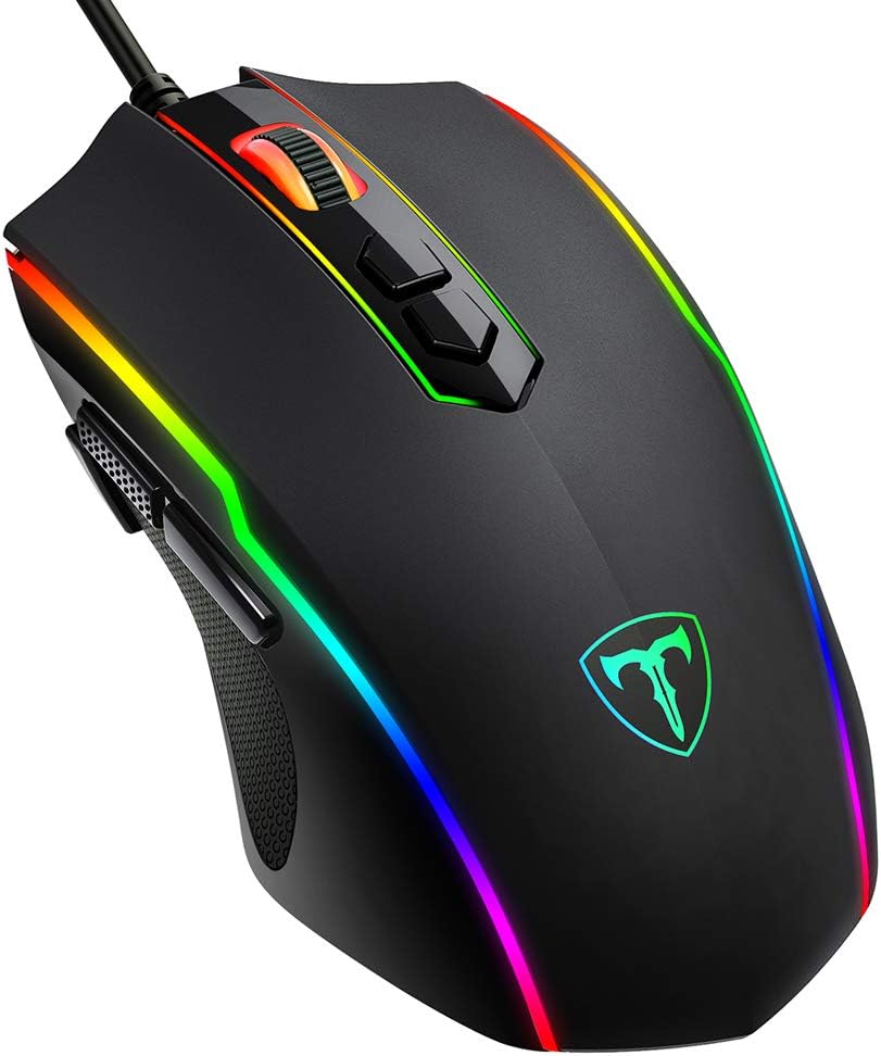 PICTEK Gaming Mouse Wired, 8 Programmable Buttons, Chroma RGB Backlit, 7200 DPI Adjustable, Comfortable Grip Ergonomic Optical PC Computer Gaming Mice with Fire Button, Black (Upgraded Version)