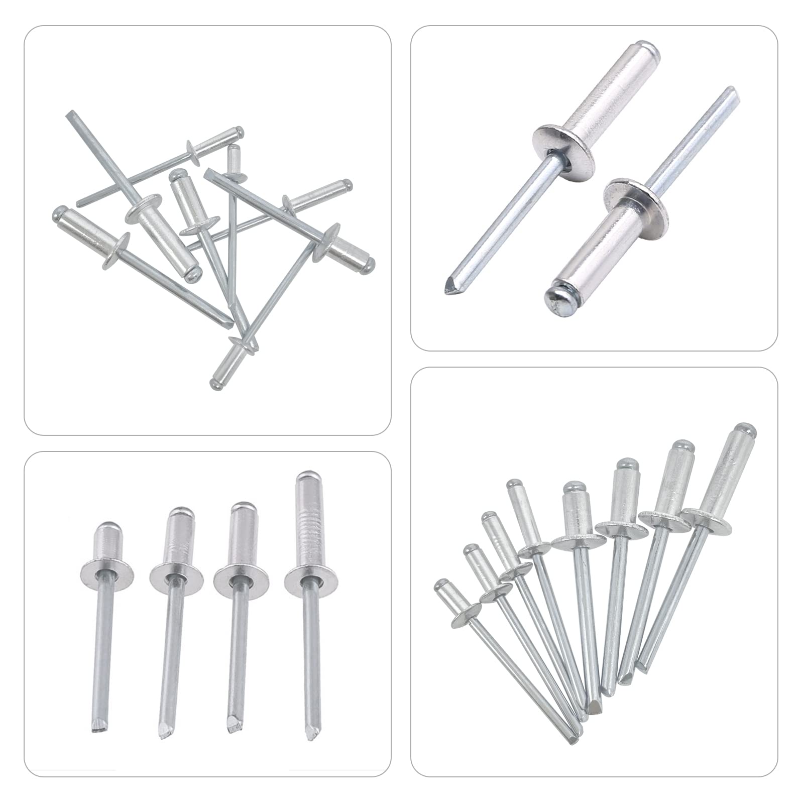 600PCS Aluminum Blind Rivets, 8 Sizes of Pop Rivets Assortment Kit（1/8