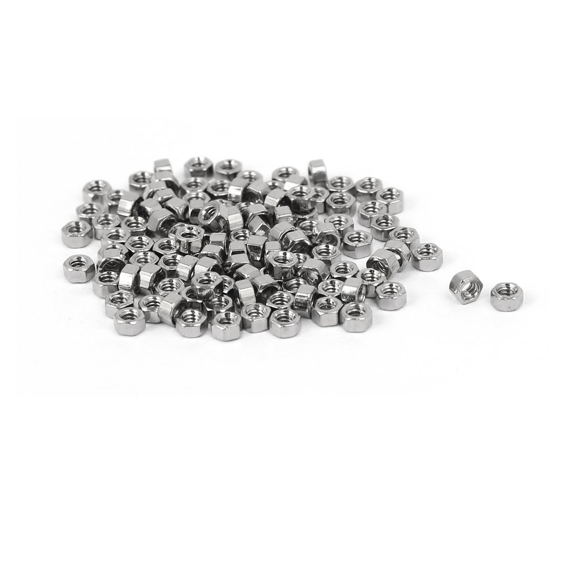 Sourcingmap M1.6 x 1.5mm Nickel Plated Hexagon Hex Nuts Fasteners Silver Tone 100PCS