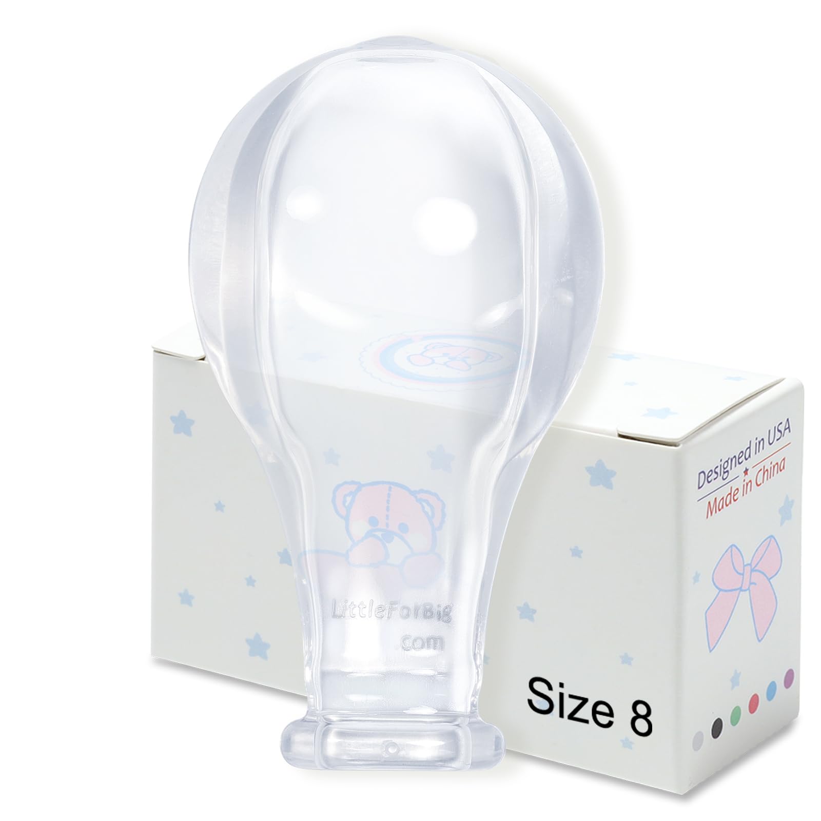 LittleForBig Adult Extra Large Size 8" Candy Gloss Colorful Transparent Pacifier Nipples - Outsize Replacement Big Teat Transparent