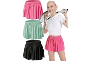 MODERN ASIR 3 Pack Girls Flowy Shorts with Spandex Liner 2-in-1 Youth Butterfly Skirts for Fitness, Running, Sports