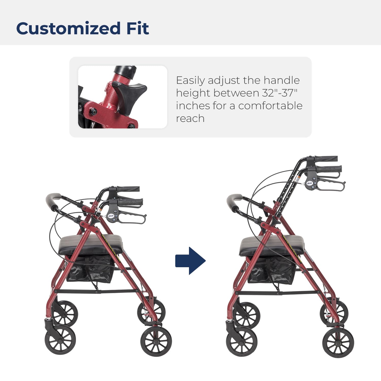 Drive Medical Aluminum Rollator Walker Fold Up and Removable Back Support, Padded Seat, 6