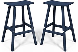 Costaelm All-Weather Bar Stools Set of 2, 29" Height Outdoor Bar Stools, Adirondack Poly Patio Bar Stool for Patio, Deck, Kitchen Counter and Garden, Navy Blue