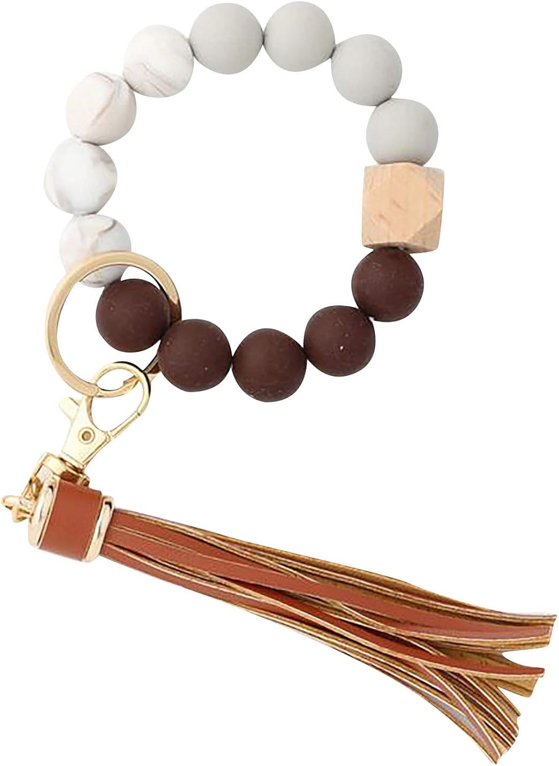 Key Ring Bracelet Wristlet Keychain,Portable Elastic Beaded Bracelet