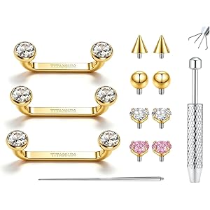 MUSECLOUD ASTM F136 Titanium Surface Tragus Piercing Jewelry Set 10/12/14mm | 14G 5A CZ Staple Bar Hypoallergenic G23 Implant