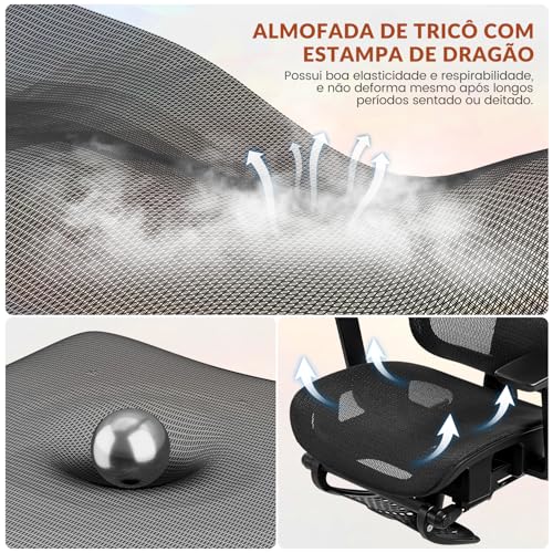 Cadeira Ergonomica,Cadeira Escritorio FivDaily L780, Giratória Reclinável 145°, Encosto Elevável Ajustável, Lombar Flutuante, Cabeça 8D, Braços 5D, Base Aço, Apoio para Pés para Home Office (Preto)