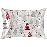 Satin Pillowcase for Hair and Skin White Tree Silk Pillowcase Standard Size White Silky Pillow Case with Zipper 20x26 Inches Pillow Cover Decor for Bed, Sofa