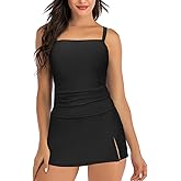Shuangyu Women's Ruched Tummy Control Tankini Bathing Suits with High Waisted Skirt Two Piece Swimwear