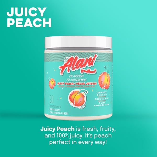 ALANI NU PRE WORKOUT POWDER JUICY PEACH, AMINO ENERGY BOOST, ENDURANCE SUPPLEMENT, SUGAR FREE, 200MG CAFFEINE, L-THEANINE, BETA-ALANINE, CITRULLINE, 30 SERVINGS