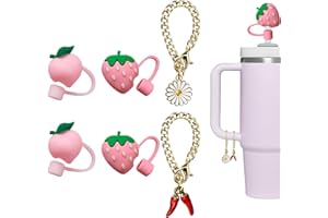vuicci 4 PCS Straw Cover Cap and 2 PCS Charm Chains Accessories for Stanley 30oz/40oz Tumbler, Dust-Proof Straw Covers Cap Toppers for Stanley Cups 0.4 in/10mm Straws Accessories