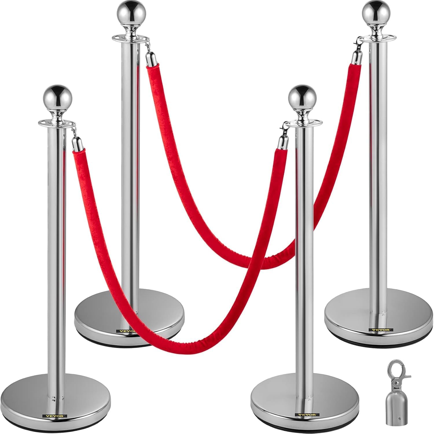 Photo 1 of ***Selling for Parts Only***Crowd Control Stanchion Set, Stanchions Set with Retractable Belts with 5 Ft/1.5 m Sliver Retractable Belt, Black Crowd Control Barrier w/Concrete & Metal Base Fit for Hotels, Airports