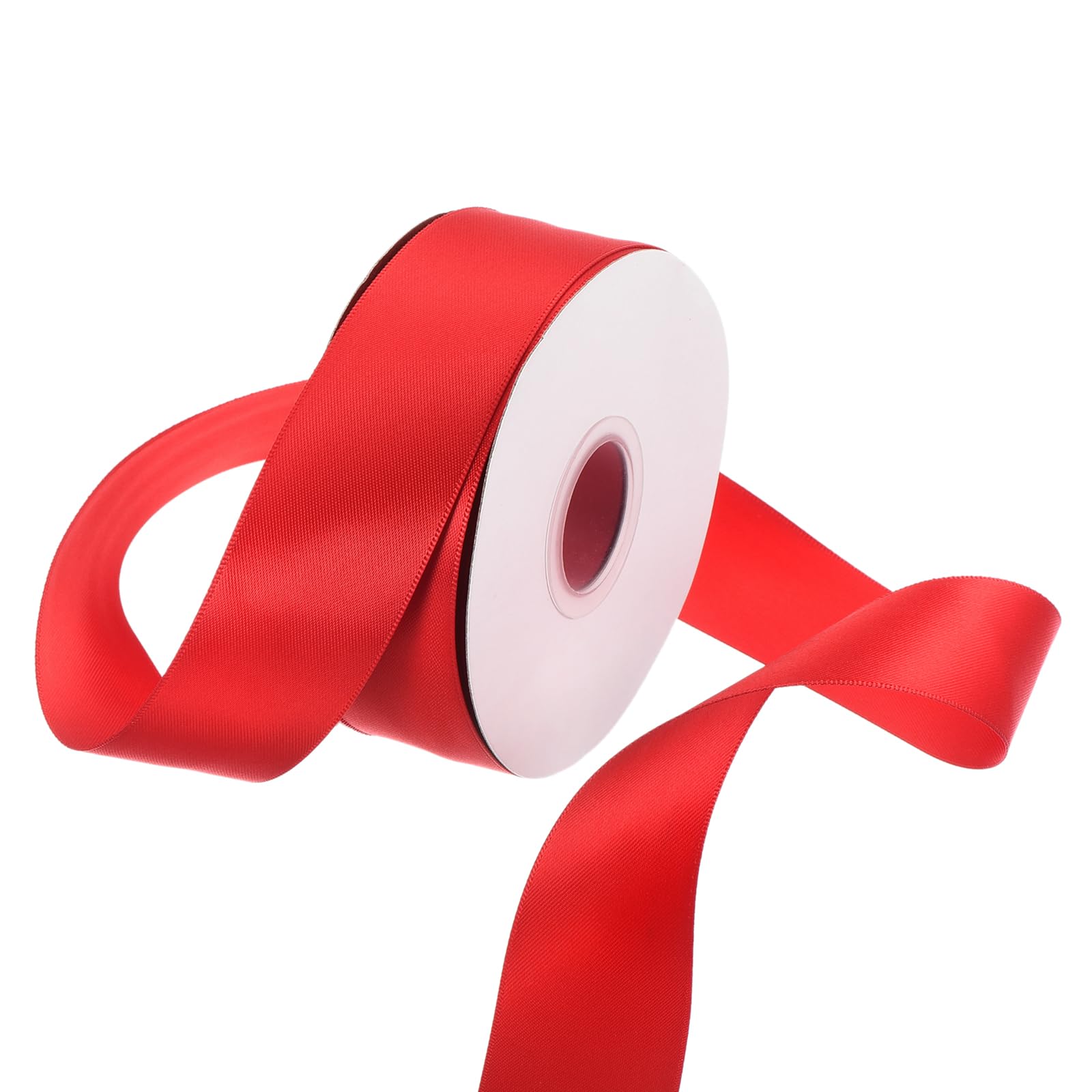 Rebower 32mm Satin Ribbon 23m Thick Double Face Grosgrain Silk Ribbon, [for Gift Wrapping, Hair Bows, Wedding, Cake, Flower] - 25 Yard/75ft/Red