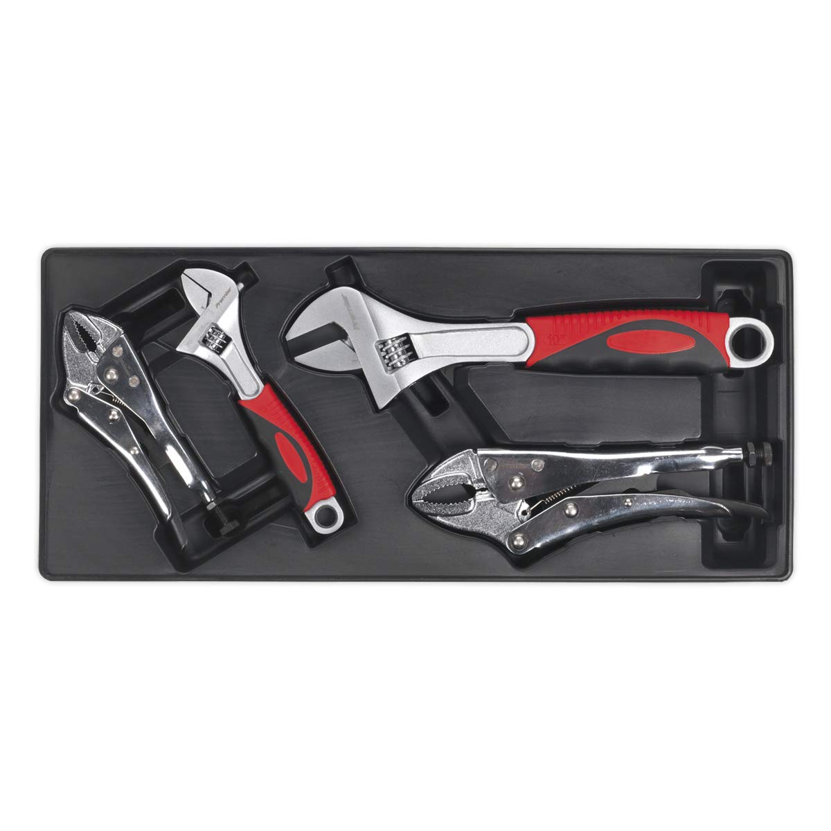 Sealey Tbt04 Tool Tray with Locking Pliers and Adjustable Wrench Set 4Pc