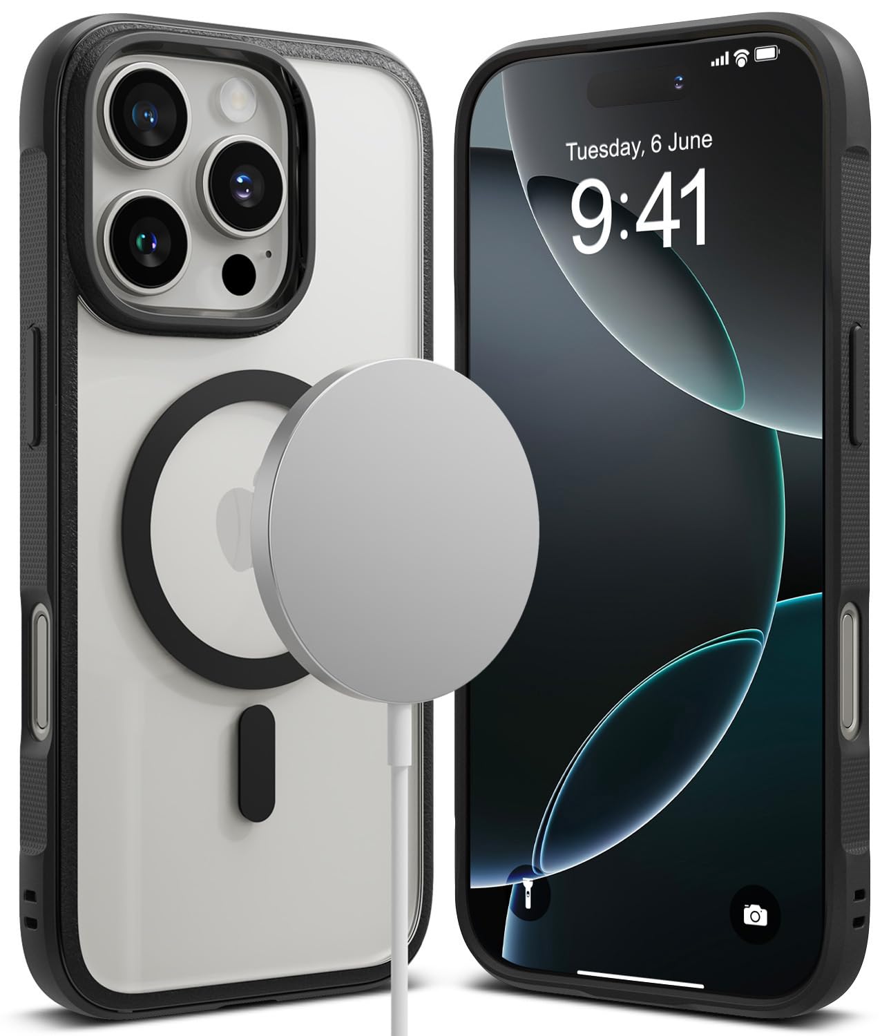 Ringke Fusion Bold [Compatible with MagSafe] Designed for iPhone 16 Pro Max Case, Anti Scratch Transparent PC Back with Protective TPU Frame Cover - Magnetic Black