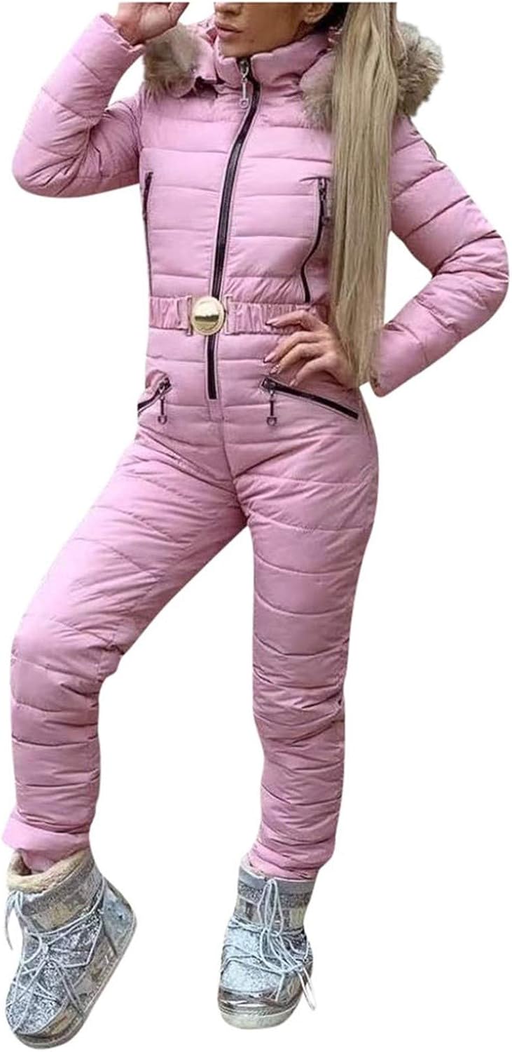 AC1 One Piece Snowsuit Women Waterproof Hooded Skiing Jumpsuits,Ladies Elegant Winter Warm