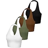 4 Pack Women Halter Tops V Neck Crop Halterneck Tank Backless Tie Back Crop Top Deep V Neck Vest