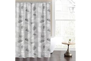 Myratts Premium PEVA 4G Shower Curtain Liner with Rustproof Grommets and 3 Weighted Magnets, Waterproof Lightweight Standard Size Shower Curtains for Bathroom (Black and White Leaf, 72"*72")