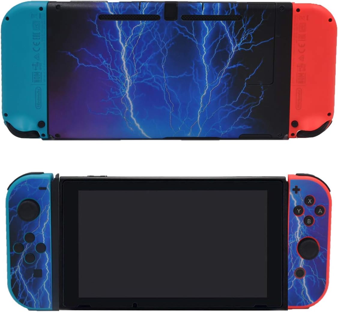 Taifond Decals Stickers Set Faceplate Skin +2Pcs Screen Protector for Nintendo Switch Console & Joy-Con Controller & Dock Protection Kit (Blue Lightning): Computers & Accessories