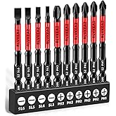 10-PCS 3" Long Magnetic Screwdriver Bits Set: Phillips Bits #1/#2/#3 & Slotted Head - S2 Alloy Steel, 1/4" Hex Shank for Impact Driver, Power Drill - Pro & DIY