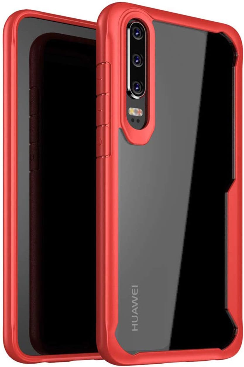 Muntonski P30 Case Compatible with Huawei P30case Cover Clear Transparent Slim TPU Bumper P 30 Hiawei Hawey 6.1 Inch (Red)