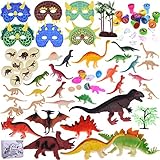 88Pcs Kids Dinosaur Toy Kit Including Assorted Mini Figures, Stamps, Masks, Dinosaur Eggs, Sticker Tattoos and More Great for Dinosaur Party Supplies, Kids Prizes