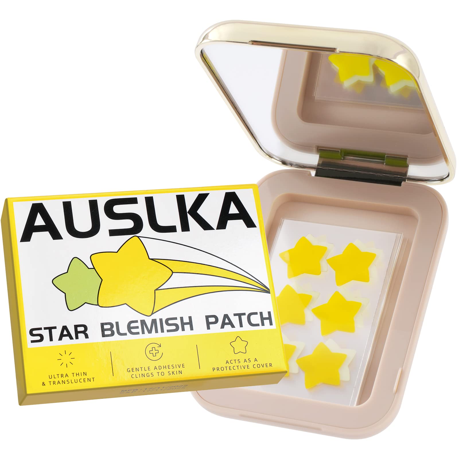 AUSLKA Star Pimple Patches - Hydrocolloid Patches - Spot Patches With Mirror 60 Count - Spot Stickers for Face Cute - Green & Yellow Cute Star Shape - Face Skincare