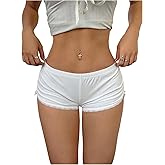 MakeMeChic Women's Plus Size Lace Bow Knot Mini Shorts Ruched Elastic High Waisted Micro Shorts