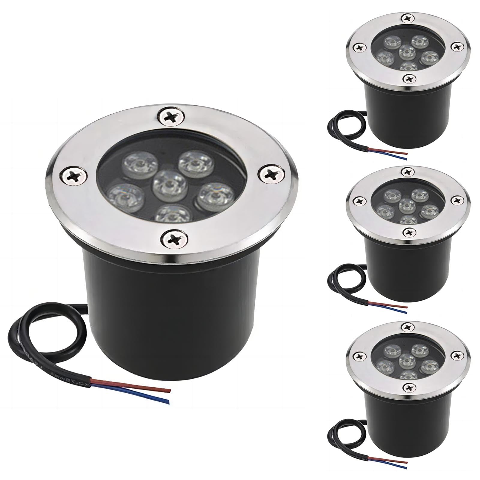 AHOTSUK 6W LED In Ground Lights,LED Underground Light, Pathway Lights, Cool White, 600 Lumens, IP67 DC 12V Low Voltage Outdoor Landscape Lights for Driveway, Deck, Step, Garden Lights (4P)