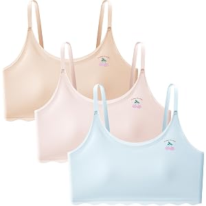 Ctenol 3 Pack Seamless Training Bras for Girls & Teens Ages 10-16, Wireless Adjustable Cami Bra with Fixed Padding