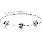 Lwsary Love Heart Bracelet 925 Sterling Silver Halo Heart Birthstone Bracelet Jewelry Gifts for Women
