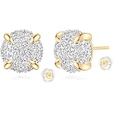 MYEARS Women Stud Earrings Gold Cluster Cubic Zirconia 14K Gold Plated Small Simple Hypoallergenic Everyday Jewelry