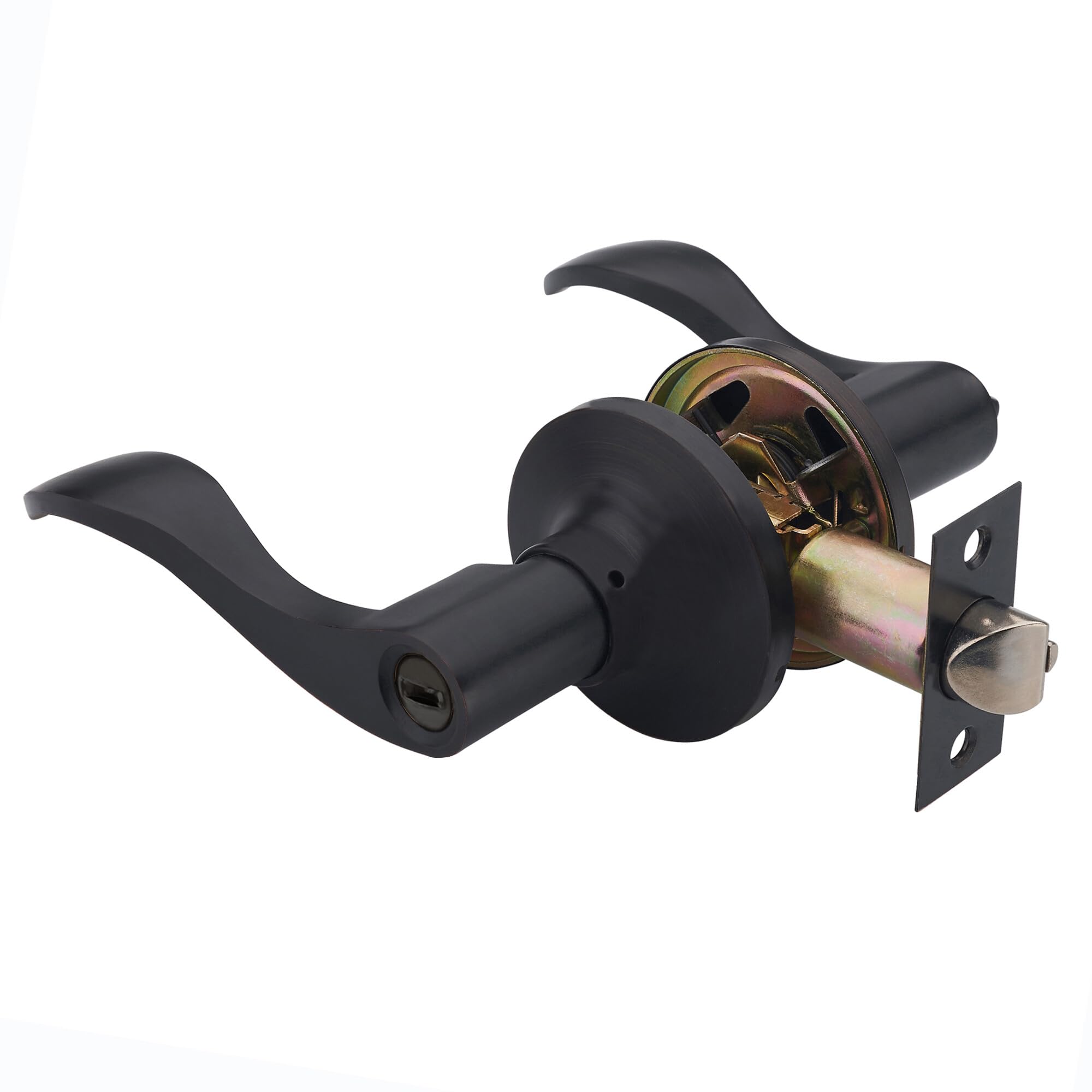 Photo 1 of 1 Pack of HENYIN Wave Lever Door Lock/Door Knob Hardware Handle and Closet Lockset, Black Color, Bathroom Version Without Key,Left Hand (805-B-L-Bk)