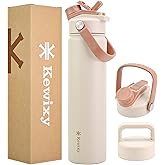 24 oz Insulated Water Bottle, 2-in-1 Lid, Straw & Spout with Protected, Leak Proof, Keep Cold 24H, Cup Holder Fit, Stainless Steel, Metal, Reusable, for Travel, Gym and School, 2 Lids, Mousse