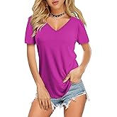 Amoretu Womens T Shirts V Neck Short Sleeve Tshirt Basic Tee Curved Hem Tops