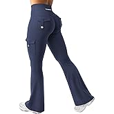 YEOREO CoreFlex Women Workout Flare Leggings with Pockets Hidden Scrunch High Waisted Cargo Gym Yoga No Front Seam Leggings