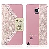 Aobiny Fresh Flip Wallet Leather Cell Phone Case Mobile Cover for Samsung Galaxy Note 4 Pink