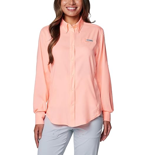 Columbia Womens PFG Tamiami II Long Sleeve Fishing Shirt, Tiki Pink, 1X