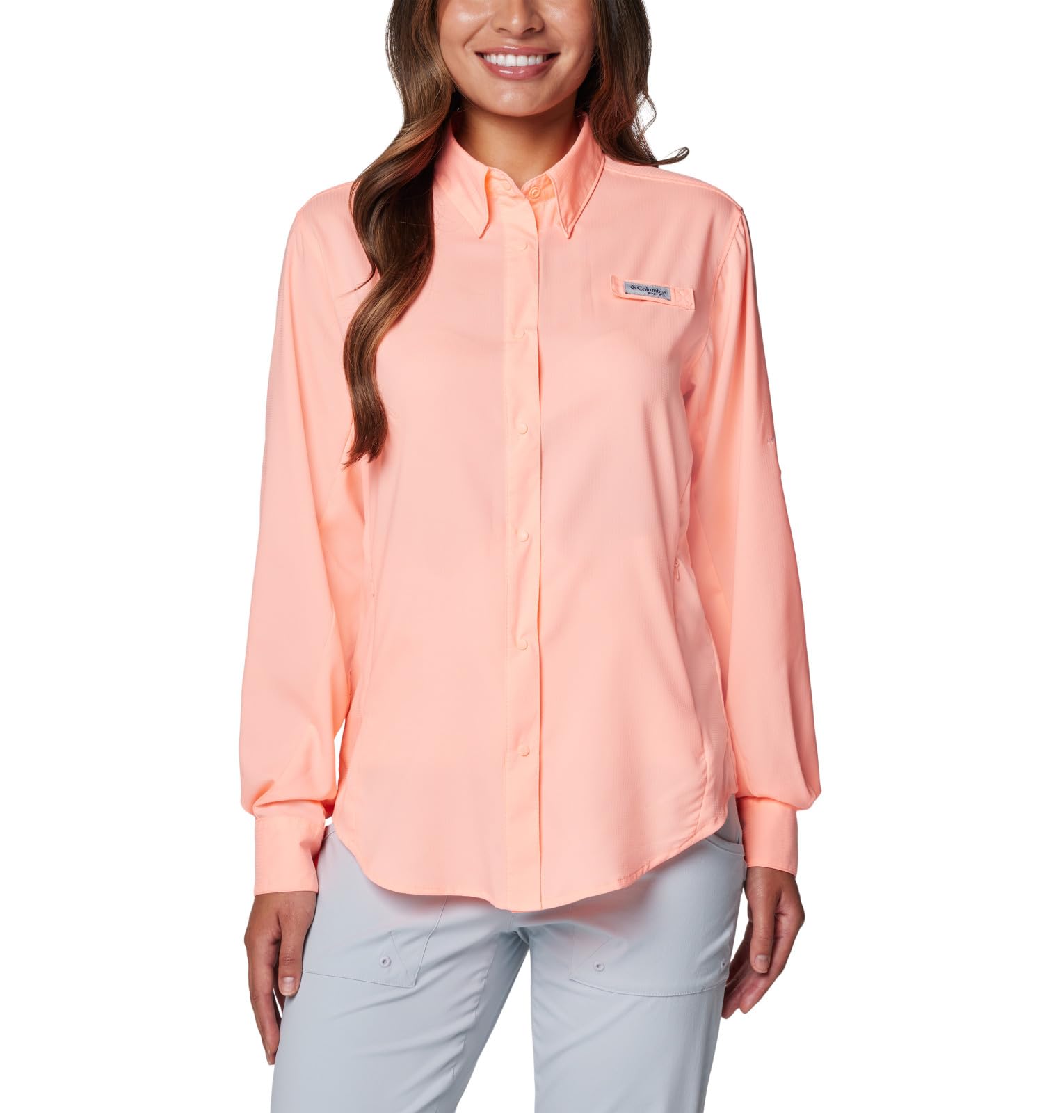 Columbia Womens PFG Tamiami II Long Sleeve Fishing Shirt, Tiki Pink, 3X