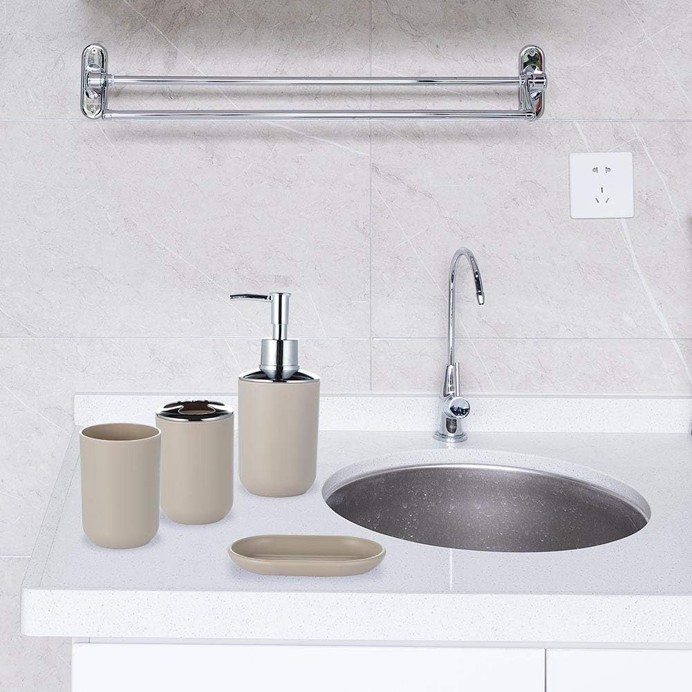 JOTOM 6 Piece Plastic Bathroom Accessory Set Modern Design Bath Accessories Bath Set Lotion Bottles,Toothbrush Holder,Tooth Mug,Soap Dish,Toilet Brush,Rubbish (Beige) - Image 3