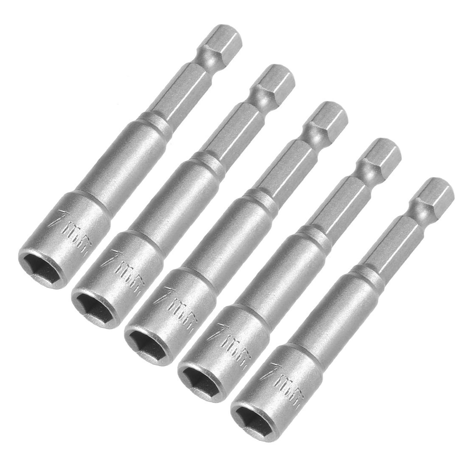 TA-VIGOR 5Pcs 7mm Magnetic Nut Setter Driver Drill Bit Set, 1/4 inch Hex Shank Quick Change, 65mm Length Metric Nut Driver Set for Woodworking, Machine Maintenance, Auto Repairing, Furnitures