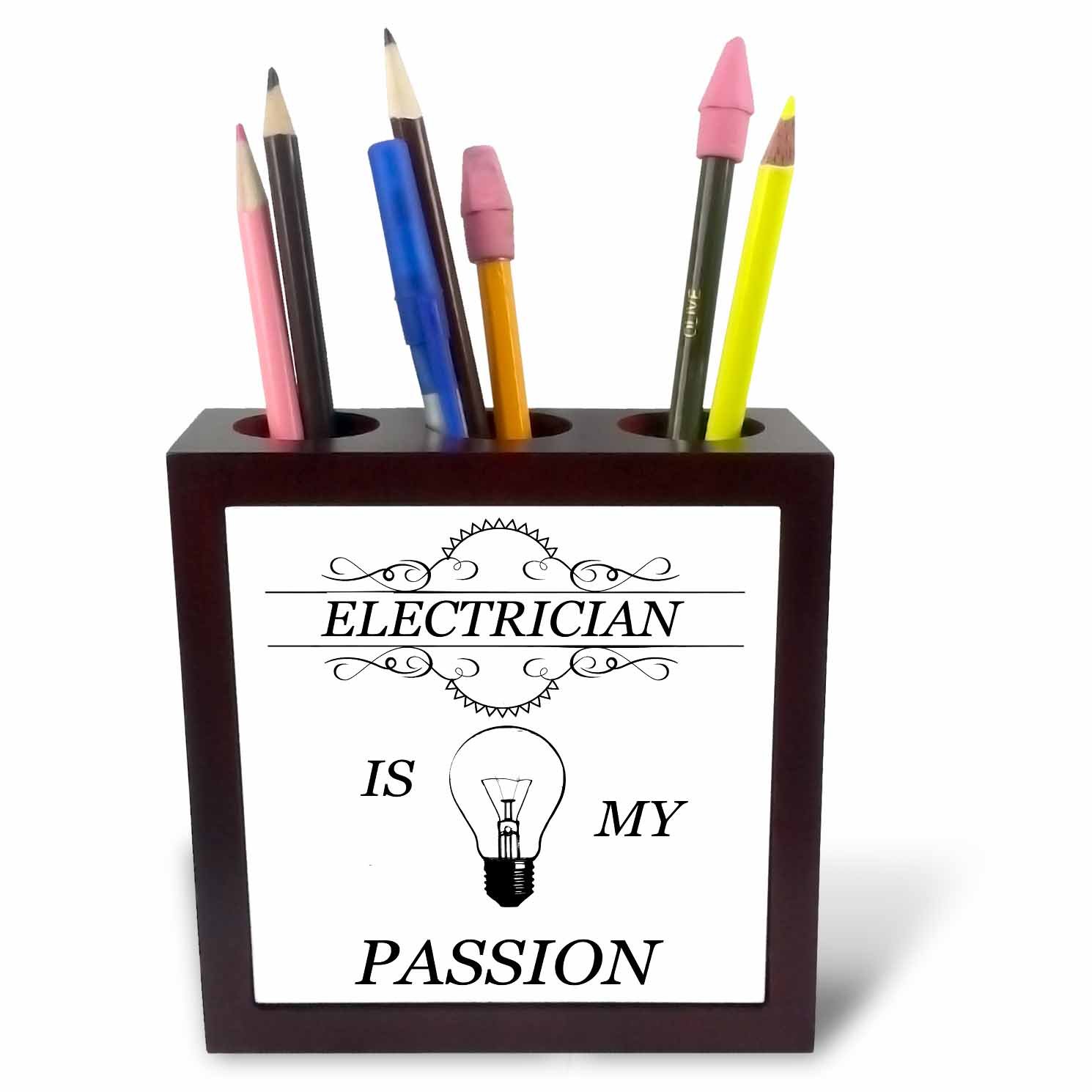 3dRose Electrician is My Passion Light Bulb Quote Phrase Trendy Work-Tile Pen Holder, 5-Inch (Ph_254410_1), 5 Inches