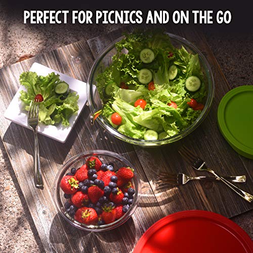 Round Glass Mixing Bowl Set with BPA-Free Airtight Lids | 4 Glass Food Storage Containers in a Variety of Sizes | Microwave-Safe Salad Bowls Excellent for Meal Prep, Lunch, Leftovers & More - Thumbnail 3