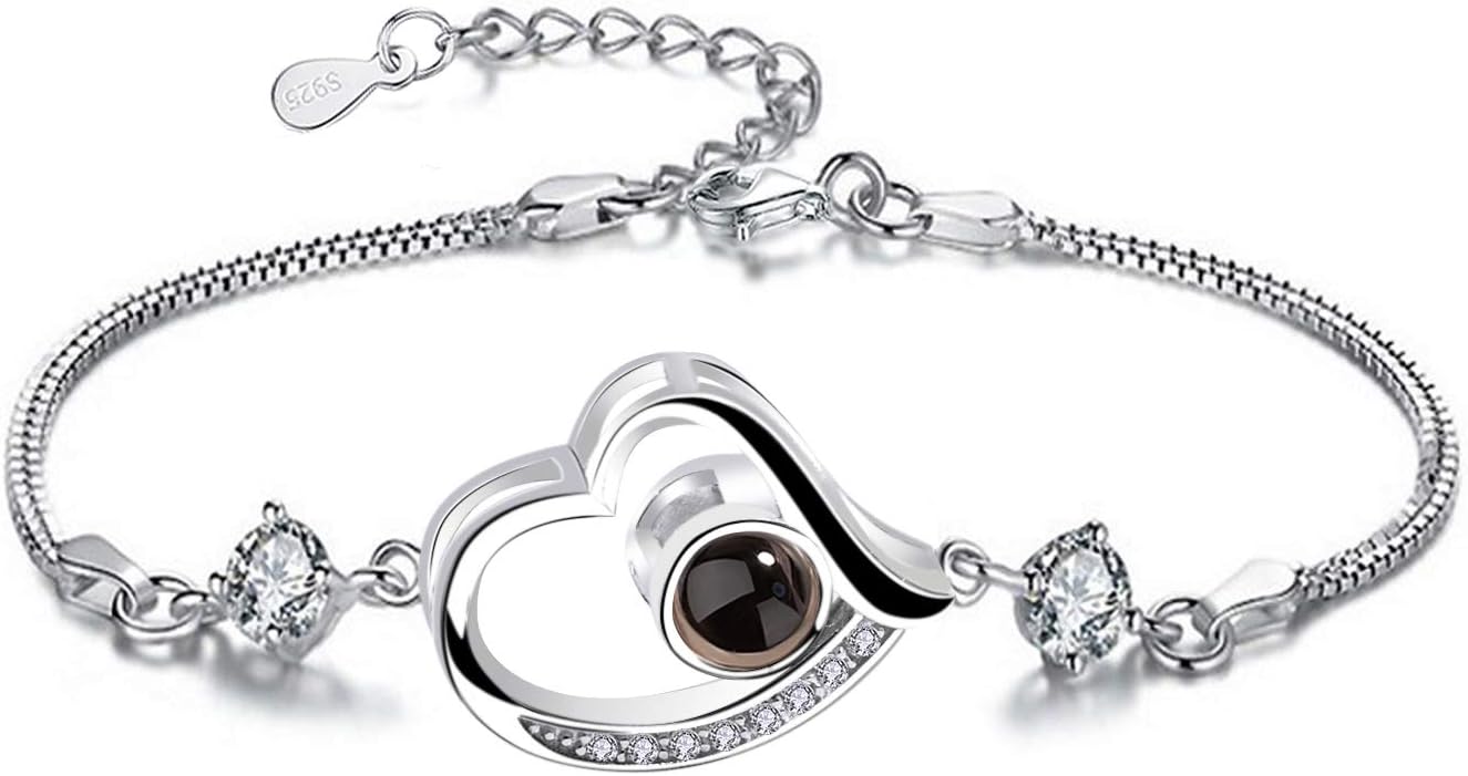 Cuidado 925 Sterling Silver Projective Necklace, The Memory of Love Nanotechnology Necklace, DOUYIN Necklace - 100 Different Languages for I Love U