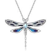CUOKA MIRACLE Dragonfly Necklace 925 Sterling Silver Dragonfly Necklace with Moonstone Blue Oil Drop Dragonflies Pendant Jewelry Christmas Birthday for Women Men Mom