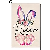 BLKWHT Easter Bunny Paw Garden Flag 12x18 Vertical Double Sided Risen Flowers Spring Farmhouse Holiday Outside Decorations Burlap Yard Flag BW853